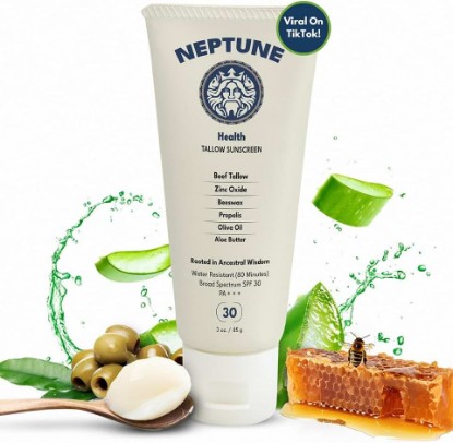 Picture of Neptune Non-Toxic Sunscreen - Grass Fed Beef Tallow, Zinc Oxide Mineral Based Sunscreen with Propolis for Skin Healing and Moisturization