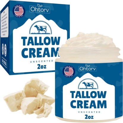 Picture of Beef Tallow Cream – All Natural Grass Fed Beef Tallow and Honey All Purpose Balm – Moisturizing Face and Body Lotion for Eczema, Cracked, Dry, Itchy, Irritated Skin – Skin Repair Skincare Made in USA