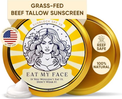 Picture of Eat My Face BEEF TALLOW Reef Safe Sunscreen SPF 30 – Non Nano Zinc Oxide – Water Resistant, Organic – Moisturizing Sunblock for Face & Sensitive Skin – 4oz Tin "If You Wouldn't Eat It, Don't Wear It!"
