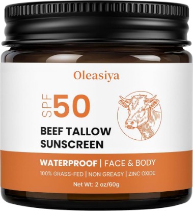 Picture of Organic Beef Tallow Sunscreen SPF 50, Mineral Tallow Sunscreen with Non-Nano Zinc Oxide, 2-in-1 Grass-Fed Tallow Moisturizing Sun Care for Face & Body, UVA/UVB, Water-Resistant, Unscented, 2 oz