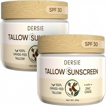 Picture of (Pack of 2) Dersie Tallow Sunscreen SPF 30 – Mineral UV Defense with Non-Nano Zinc Oxide – Face & Body Sun Protection for Adults & Kids – 100% Grass-Fed Beef Tallow for Moisture Retention (2.12 oz)