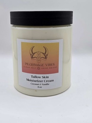 Picture of Tallow Skin Moisturizer Cream with Nourishing Oils (Coconut & Vanilla) 8oz | Pilgrimage Vibes Handmade Grass Fed Beef Tallow Cream