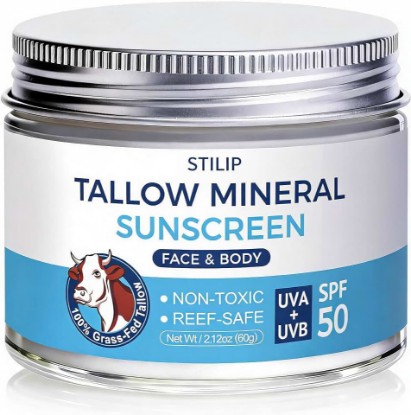 Picture of Stilip Organic Beef Tallow Sunscreen-SPF 50 with Zinc Oxide,Non-Toxic 2-in-1 Moisturizer & Mineral Sunblock | Reef Safe, Chemical-Free,Lightweight, Clean Formula for Sensitive Skin Natural Sunscreen.