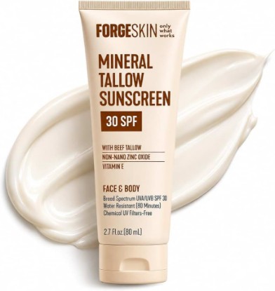 Picture of Forge Skin Mineral Beef Tallow Sunscreen SPF 30, Grass-Fed Sunblock for Face & Body Broad Spectrum Reef Safe Organic Lotion, Non-Nano Zinc Oxide, No White Cast, Water Resistant for 80 Min, 2.7oz