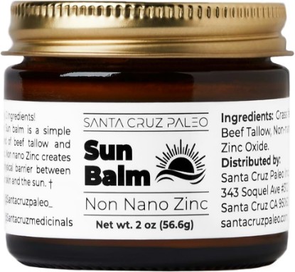 Picture of Santa Cruz Paleo, Beef Tallow Sun Balm with Non-Nano Zinc Oxide, Sunscreen Free, Unscented, Natural Mineral Sun Protection for Face & Body, Acne Safe, Moisturizer, Non Comedogenic, Organic Balm, 2 Oz