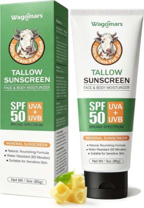 Picture of Beef Tallow Sunscreen SPF 50 - Non-Toxic Natural Mineral Sunscreen with Zinc Oxide - Organic Reef Safe Sunblock for Face & Body - Water Resistant & Non-Greasy - Safe for Kids, Travel Size 3oz