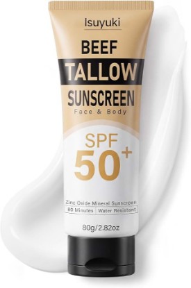 Picture of Mineral Sunscreen with Zinc Oxide SPF 50, Natural Beef Tallow Sunblock, 80G | With Grass-fed Tallow, Non-Toxic & Reef Safe, Non Greasy, No White Cast, Water Resistant, Deep Moisturizing for Face & Body