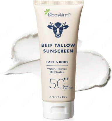 Picture of Blooskim Beef Tallow Sunscreen SPF 50: Natural Tallow & Zinc Oxide Sunblock Cream for Face & Body - Sun Protection with Non Greasy Formula for Women and Men - Water-Resistant 3 oz