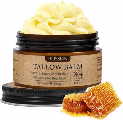 Picture of Beef Tallow for Skin Face, Tallow Face Moisturizer based supplies tallow and honey balm with Raw Honey Beeswax 100% Organic Grass-Fed Beef Tallow & Raw Wild Honey Blend Natural Formula for Body & Face