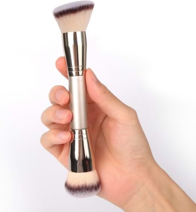 Picture of Dual-Ended Foundation Brush: Round & Angled makeup brushes, 100% Vegan Synthetic Makeup Brush for Flawless Blending and Application of Liquid, Powder, Cream, Blush