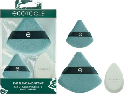 Picture of EcoTools 3 Piece Blend and Set Makeup Sponge and Powder Puff Set | Smooth foundation application with a makeup sponge set for liquid and cream makeup, powder puffs, blurring blender and vegan