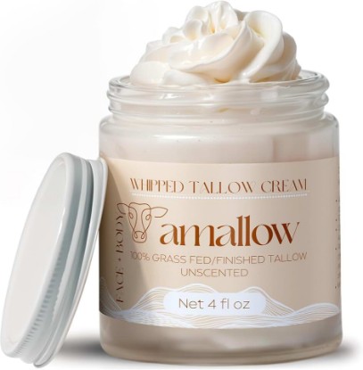 Picture of Amallow 100% Grass Fed Beef Tallow for Skin Care - Face + Body - Whipped Moisturizer for Sensitive Skin - Natural Lotion, 4 FL. oz. (Unscented)