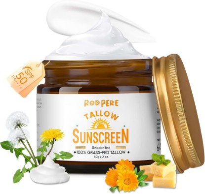 Picture of Beef Tallow Sunscreen SPF 50 For Face & Body, 2 oz Natural & Organic Grass-fed Tallow Sun Balm With Zinc, Hyaluronic Acid For Sensitive Skin, Broad Spectrum, Moisturizing, Reef Safe, No White Residue