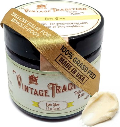 Picture of Vintage Tradition Epic Glow Grass-Fed Tallow Balm | Face & Body 2 oz | Glow-boosting moisturizer with lavender, myrrh, manuka & fish oils | grass-fed beef tallow