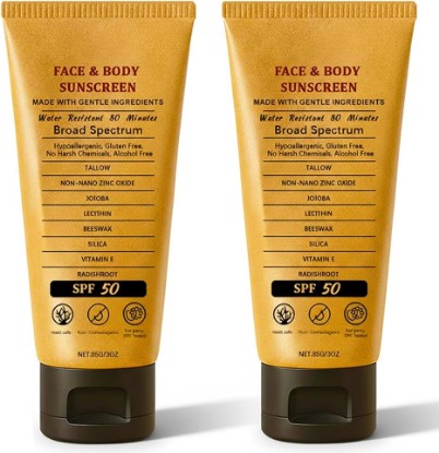 Picture of 2pcs Beef Tallow Sunscreen with Zinc Oxide Reef Safe Sunscreen SPF 50,Non-Greasy Beef Tallow Sunscree Natural Organic Formula for Body Facial,Women and Men(85g/count)