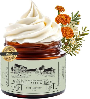 Picture of Whipped Beef Tallow for skin, face and body-Organic Jojoba Oil, All natural Moisturizer Cream for Dry, Skin, Eczema, baby, psoriasis (HERB-INFUSED/UNSCENTED)