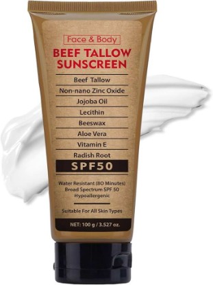 Picture of Beef Tallow Sunscreen for Face Body,Tallow Sunscreen SPF 50 Water-Resistant for Summer Outdoor Travel 3.52 OZ