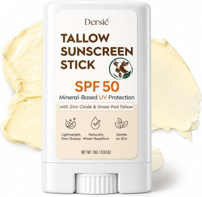 Picture of Dersie Tallow Sunscreen Stick SPF 50: Zinc Oxide Sun Balm + Whipped Tallow Moisturizer – Daily Sun Protection & Skin Barrier Repair for Face & Body – For Dry, Sensitive Skin