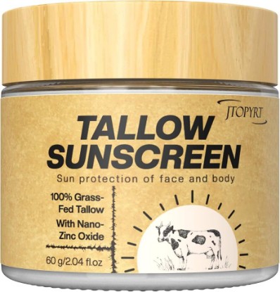 Picture of Beef Tallow Sunscreen: Tallow with Zinc Oxide & Beeswax - Natural Moisturizing Protection for Dry Sensitive Skin & All Ages, Non-Greasy Formula 60g