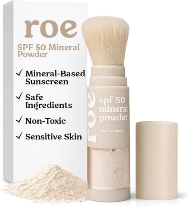 Picture of Roe Wellness- SPF 50 Powder Sunscreen Mineral-Based, Non-Toxic Brush-on For Kids, Adults & Babies | For Scalp, Face & Body (Reef Safe)