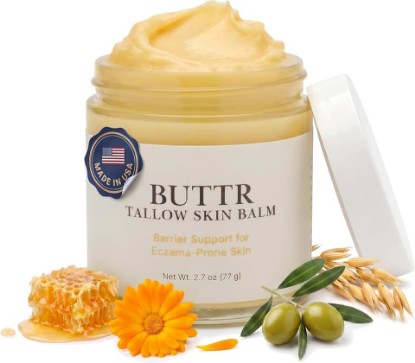 Picture of BUTTR Beef Tallow Balm for Face & Body Grass-Fed Tallow Moisturizer with 10 Whole-Food Ingredients — Synthetic Fragrance-Free, for Eczema-Prone, Dry & Sensitive Skin with Shea Butter & Honey, 2.7 oz