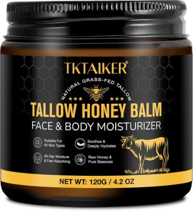 Picture of Beef Tallow for Skin, Beef Tallow for Face, Hydrating Tallow Balm with | Raw Honey and Beeswax, Grass-Fed Beef Tallow & Raw Wild Honey Blend, Body & Face Moisturizer, Natural Formula, Light Scent
