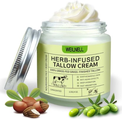 Picture of Beef Tallow for Skin, Tallow Face Moisturizer (4 Oz), Organic Grass Fed Beef Tallow Blam, Natural Moisturizer Hydrating Beef Tallow Cream, Deeply Moisturizing for Face & Body Skincare