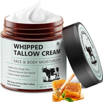 Picture of Beef Tallow for Skin, Beef Tallow Moisturizer, 4.2 oz Organic Whipped Grass Fed Beef Tallow with Honey Cream for Face & Body, Unscented