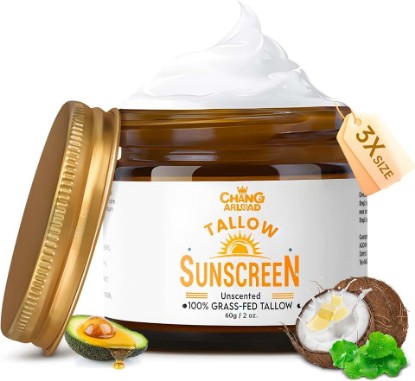 Picture of Beef Tallow Sunscreen SPF 50, Mineral Zinc Oxide Face & Body Sunscreen with Grass-Fed Beef Tallow, Hyaluronic Acid, Centella & Avocado, Natural Sunscreen for Sensitive Skin, Non-Greasy, 60g