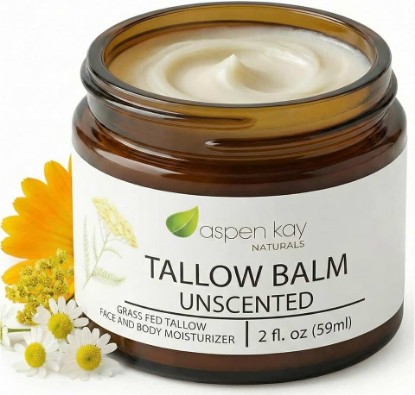 Picture of Grass Fed Tallow Face Cream, Unscented Tallow Balm for Face & Body. 2 oz | USA Made & Sourced Tallow Balm with Organic Chamomile, Calendula & Yarrow. Natural Tallow Moisturizer for Dry Sensitive Skin