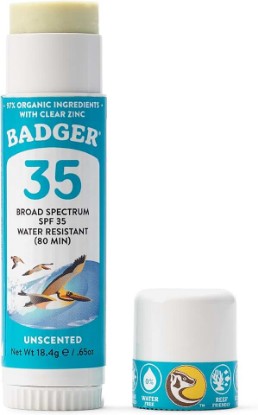 Picture of Badger Mineral Sunscreen Face Stick SPF 35, Reef Safe, .65 oz | 97% Organic, Unscented, Zinc Oxide, Coral Reef Safe, Travel Size Stick, Sunscreen face stick, Coral reef safe sunscreen