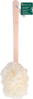 Picture of EcoTools 2-in-1 EcoPouf Bath Brush, Loofah Brush for Shower, 1 Count | Reach your back easily with a long handle bath brush, dual-textured shower pouf with recycled netting