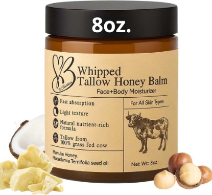 Picture of Beef Tallow for Skin- Tallow Balm for face- Tallow Face Moisturizer - Beef Tallow Moisturizer- Tallow and Honey Balm - Grass Fed Beef Tallow For Skin - Tallow Face Cream Lotion (8.0 oz)