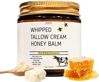 Picture of Beef Tallow For Skin - Reduce Fine Line & Wrinkles - Face, Body Cream, Long Lasting Moisturizer - Organic Whipped For Dry, Sensitive Skin, Deep Hydration - Honey, And Shea Butter, Grass-Fed (4.23oz)