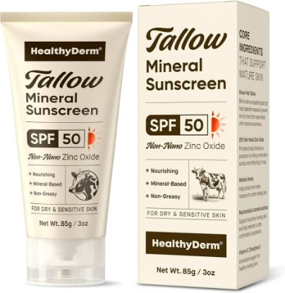 Picture of Beef Tallow Sunscreen for Mature & Dry Skin - SPF 50 Mineral Formula with 25% Non-Nano Zinc Oxide & Nourishing Botanicals - Made Without Chemical UV Filters, Water Resistant 80 Minutes - 3 oz