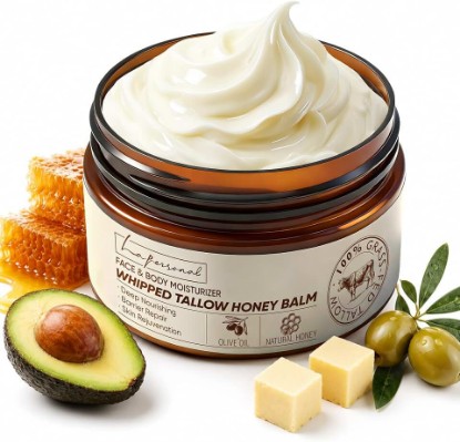 Picture of Beef Tallow for Skin & Face – Grass-Fed Beef Tallow Face Body Moisturizer | 3.53 Oz, Whipped Tallow and Honey Balm Cream, with Raw Honey Organic Olive Oil, Non-Greasy, Deep Hydration, for Women & Men