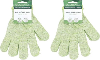 Picture of EcoTools Bath & Shower Gloves, Recycled Netting, Exfoliating, Gentle Cleansing for Whole Body, Fits All Hands, Green, 1 Pair