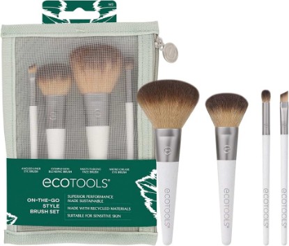 Picture of EcoTools On-The-Go Makeup Brush Kit, Travel Makeup Brush Set | Easy touch-ups anywhere with travel makeup brushes for face and eyes, mini makeup brushes with synthetic hair, plus brush bag