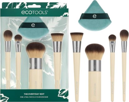 Picture of EcoTools 5 Piece Everyday Edit Makeup Brush Set With Powder Puff | Easy touch-ups anywhere with a travel makeup brush set with powder puff, concealer brush, vegan and cruelty-free