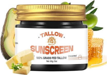 Picture of Beef Tallow Sunscreen SPF 30, Beef Tallow for Skin, Grass-Fed Beef Tallow Sunscreen for Face and Body, Lightweight and Non-Greasy Hydrating Moisturizing Sun Protection Cream, 2.11 OZ