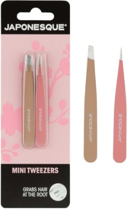 Picture of JAPONESQUE Mini Tweezers 2 Pack – Precision Eyebrow Plucking Tool with Slant Tip and Point Tip Tweezer, Stainless Steel Hair Removal for Home and Travel