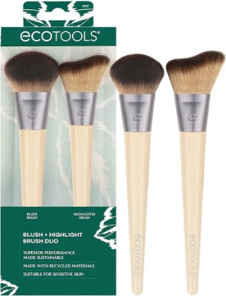 Picture of EcoTools Blush + Highlight Brush Duo, Makeup Brush Set | Effortless glow with a highlighter brush makeup and blush brush duo, liquid blush brush and bamboo makeup brushes