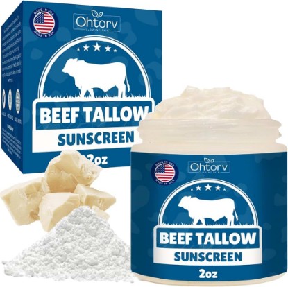 Picture of Beef Tallow Sunscreen – Natural Tallow & Zinc Oxide Sunblock Cream for Face & Body – Reef Safe, Non-Greasy Formula with Red Raspberry, Carrot Oil – Sun Protection Suitable for Dry and Sensitive Skin