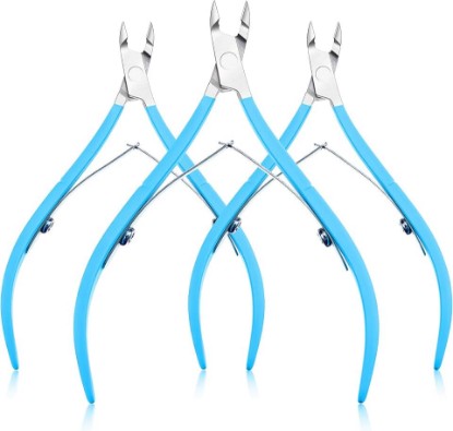 Picture of Mudder 3 Pack Blue Cuticle Trimmer Nippers Cutter Tool Stainless Steel Nail Cuticle Scissors Remover with Pointed Blade Scissors Pedicure Manicure Tool for Fingernails and Toenails Nails Care