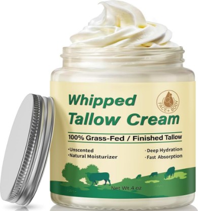 Picture of Beef Tallow Balm for Face & Body, Unscented Grass Fed Moisturizer | Grass-Fed Beef Tallow；Whipped Balm Texture；Deeply Nourishes Dry Skin；Helps Lock in Moisture