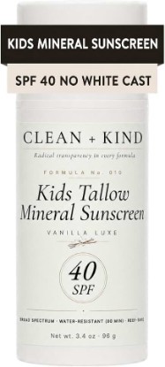 Picture of Kids Tallow Sunscreen SPF 40 Mineral Vanilla No White Cast | 20% Non-Nano Zinc Oxide, Grass-Fed Tallow, Broad Spectrum SPF 40, Reef-Safe, Baby & Toddler, Sensitive Skin, Vanilla Scent
