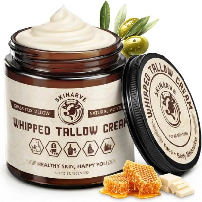 Picture of Beef Tallow for Skin 4oz Cream – Organic Whipped Tallow and Honey Balm, 100% Grass Fed Beef Tallow for Face, Natural Tallow Moisturizer Dry Skin, Tallow Balm Body Butter Eczema Lip Balm Unscented