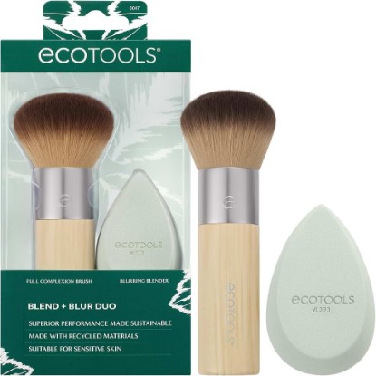 Picture of EcoTools Blend + Blur Makeup Brush and Sponge Duo, Foundation Brush | Smooth, natural finish with a liquid foundation brush with makeup sponge, for cream and stick makeup, latex-free and vegan