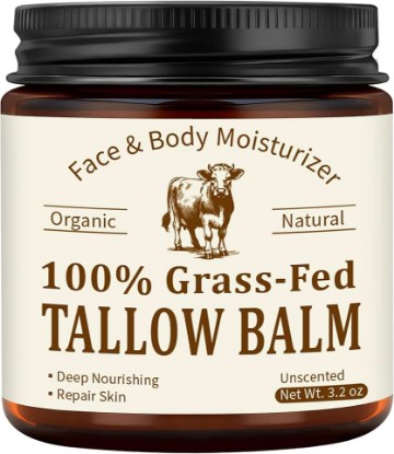 Picture of Beef Tallow for Skin, Organic Grass-Fed Tallow Face Moisturizer, 3.2 oz | Unscented tallow balm for daily face and body care, Helps nourish soothe dry skin, Natural moisturizing cream for women men