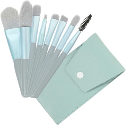 Picture of Beaupretty Professional Mini Makeup Brush Kit with Blue Wooden Handles Portable Face Makeup Tools for Women Blush Concealer Eyeshadow Application Bristles with Carrying Bag for Travel and